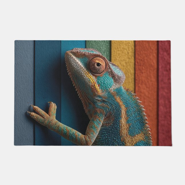 Farbiger Chamäleon auf Regenbogenhintergrund Fußmatte (Vorderseite)