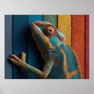 Farbiger Chamäleon auf Regenbogenhintergrund Poster