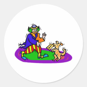 Farbiger Clown mit Hund Runder Aufkleber