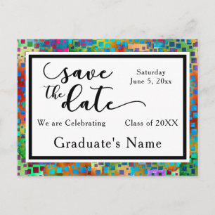 Farbiger Confetti Graphic Abschluss Save the Date Ankündigungspostkarte