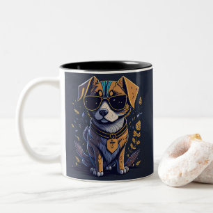 Farbiger Cooler Hund Mit Sonnenbrille Beach Vibes  Zweifarbige Tasse