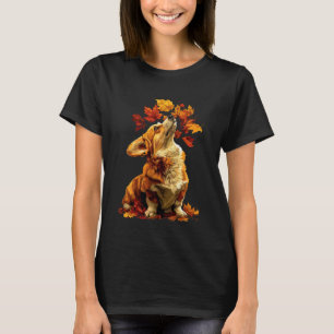 Farbiger Corgi mit Herbstblättern Wald Herbst Ästh T-Shirt