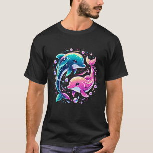 Farbiger Delfin-Ozean-Kunst Bunter Meerestier-Lieb T-Shirt