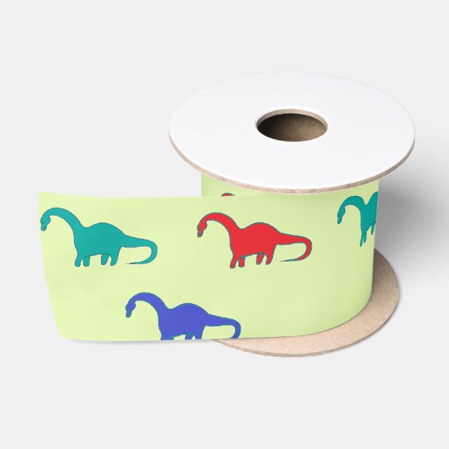 Farbiger Dino auf Grün Satinband (Spule)