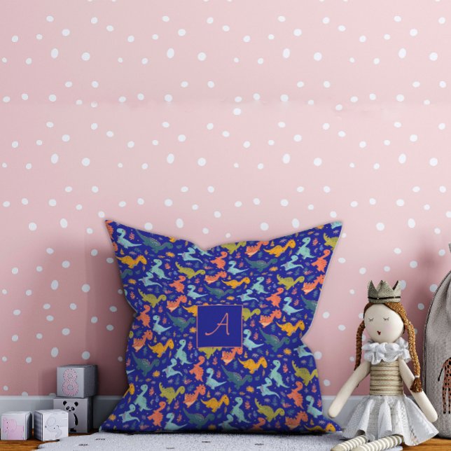 Farbiger Dinosaurier Cartoon niedliches Muster bla Kissen (Von Creator hochgeladen)