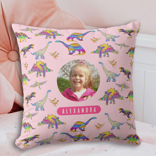 Farbiger Dinosaurier Personalisiertes Foto und Nam Kissen