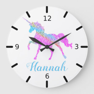 Farbiger Einhorn Große Wanduhr