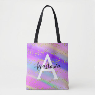 Farbiger Einhorn Regenbogen Gold Glitter Monogramm Tasche