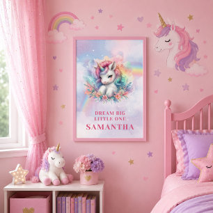 Farbiger Einhorn Rosa Lila Gerahmter Poster Kunst Leinwanddruck