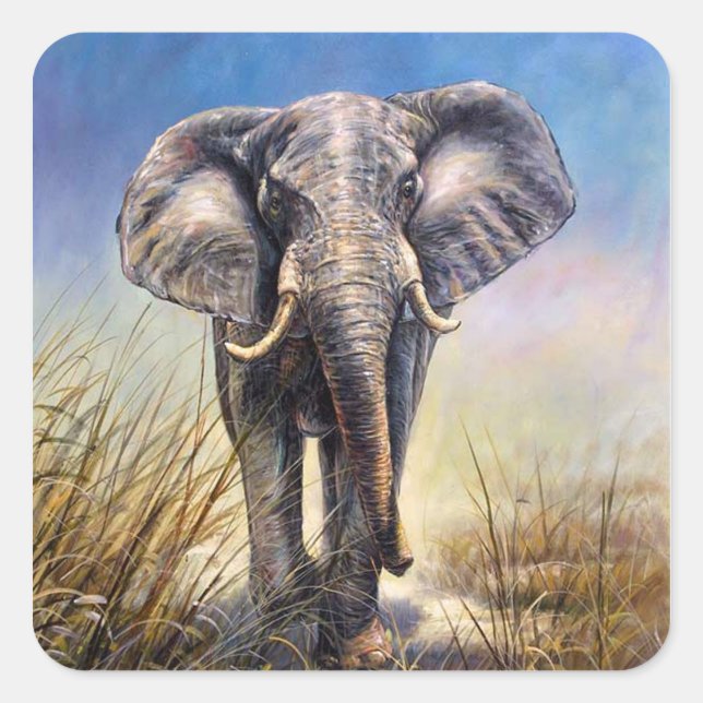 Farbiger Elefant, der durch schlichte Quadratischer Aufkleber (Vorderseite)