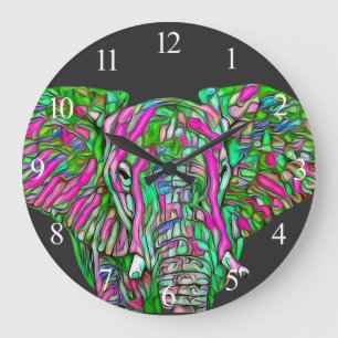 Farbiger Elefant Große Wanduhr