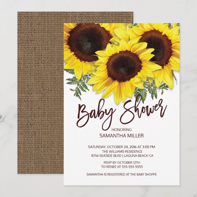 Farbiger Fall Sonnenblumen Neutrale Babydusche Einladung (Vorne/Hinten)