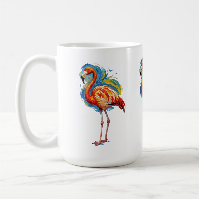 Farbiger Flamingo Abstracter Pinselstrich Vogel Ku Kaffeetasse (Links)