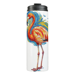 Farbiger Flamingo-Abstrakt-Pinselstrich-Vogel-Kuns Thermosbecher