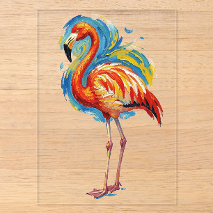 Farbiger Flamingo-Abstrakter-Bürstenstrich-Vogel-K Acryleinladungen