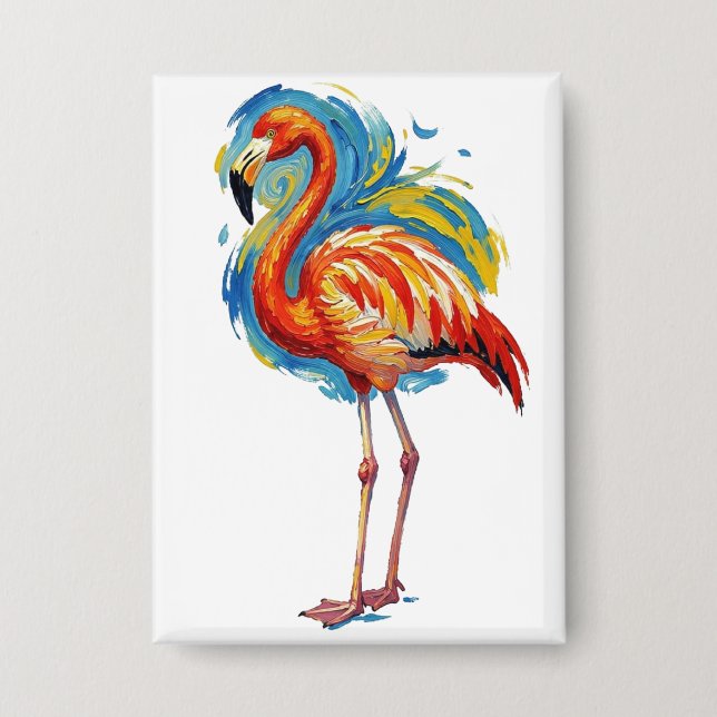 Farbiger Flamingo-Abstrakter-Bürstenstrich-Vogel-K Button (Vorderseite)
