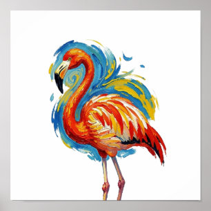 Farbiger Flamingo-Abstrakter-Pinselstrich-Vogel-Ku Poster
