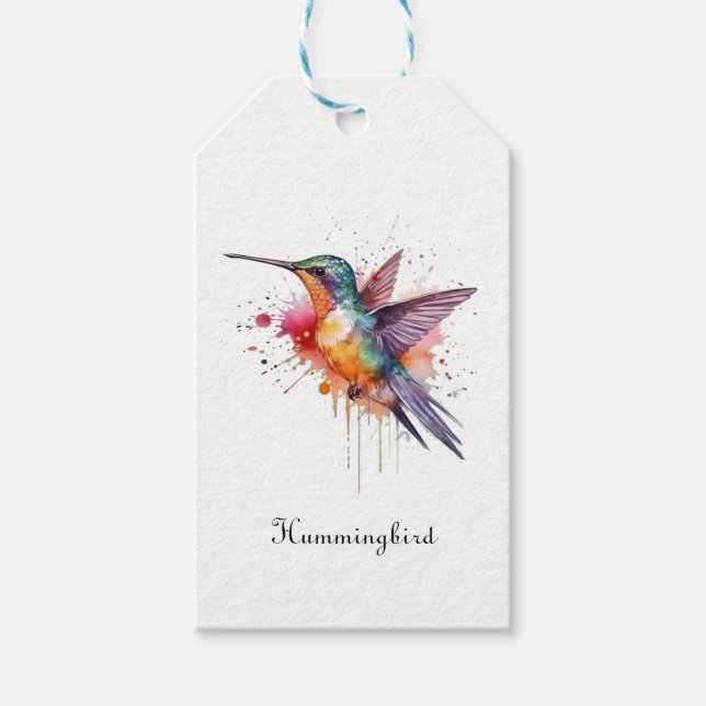 Farbiger Flug, Aquarellmingvogel Geschenkanhänger (Vorderseite)