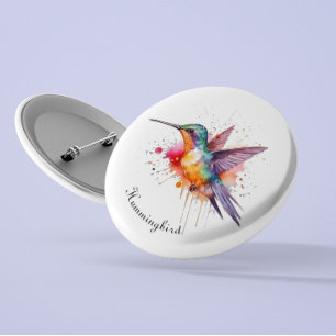 Farbiger Flug, wasserfarbener Kolibri individuell Button