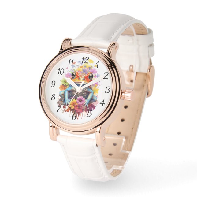 Farbiger Frosch mit Blume Armbanduhr (Winkel)
