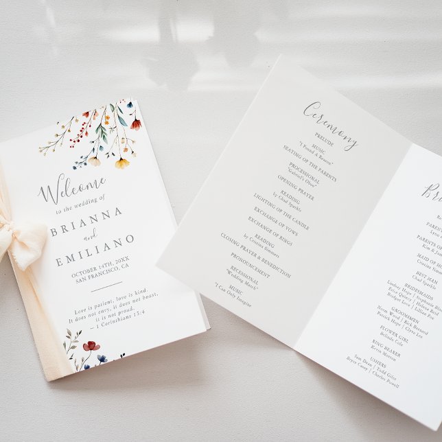 Farbiger Garten Wildblumen gefaltete Hochzeit Programm (Von Creator hochgeladen)