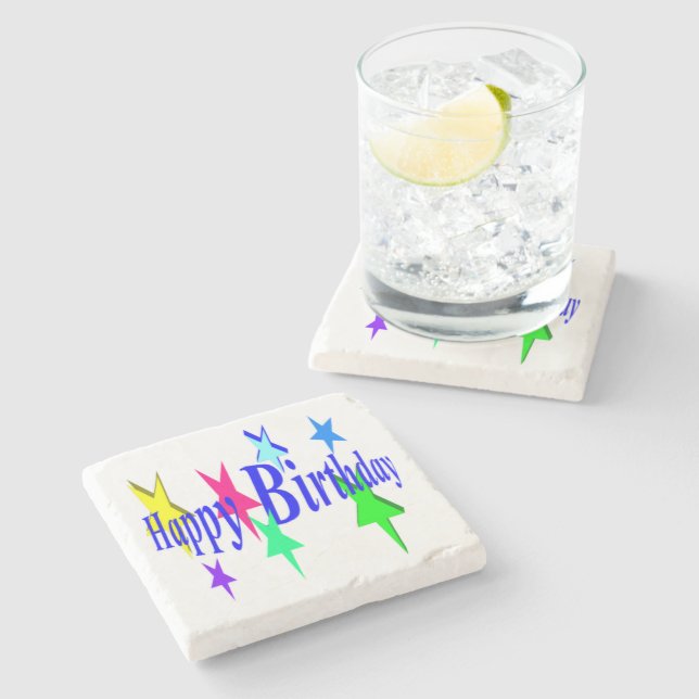Farbiger Geburtstag Steinuntersetzer (Seitenansicht)