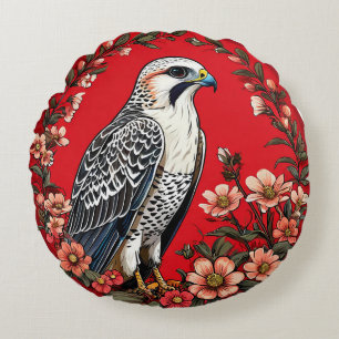 Farbiger Gerfalke Vogel Majestätischer Arktischer  Rundes Kissen