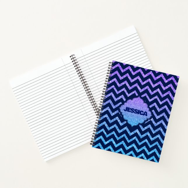 Farbiger Glitzer Blaues Zickzack Muster Notizbuch (Innenseite)