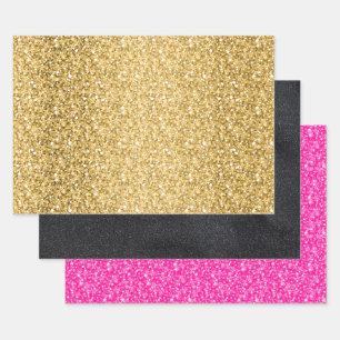 Farbiger Glitzer Geschenkpapier Set