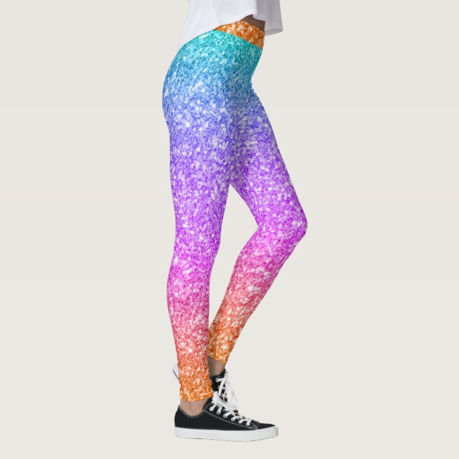Farbiger Glitzer GreZweckblauer Rosa Orange Leggings (Rechts)
