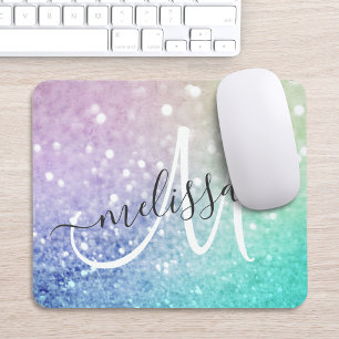 Farbiger Glitzer Hübsch Bokeh Mit Monogramm Mousepad
