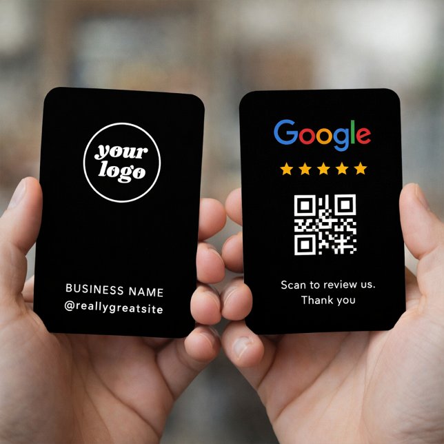 Farbiger Google-Review-QR-Code Minimal Business  (Black business review card with QR code for Google customer feedback)