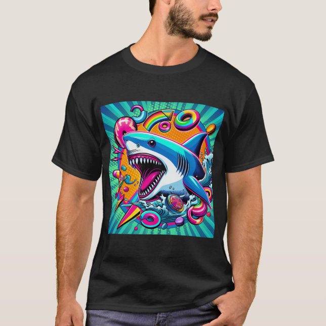Farbiger Hai T-Shirt (Vorderseite)
