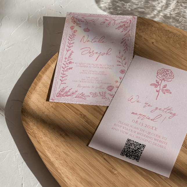 Farbiger handgezeichneter QR-Code Florale Gartenho Einladung (Von Creator hochgeladen)