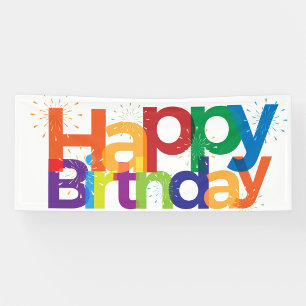 Farbiger Happy Birthday-Banner mit Explosionen  Banner