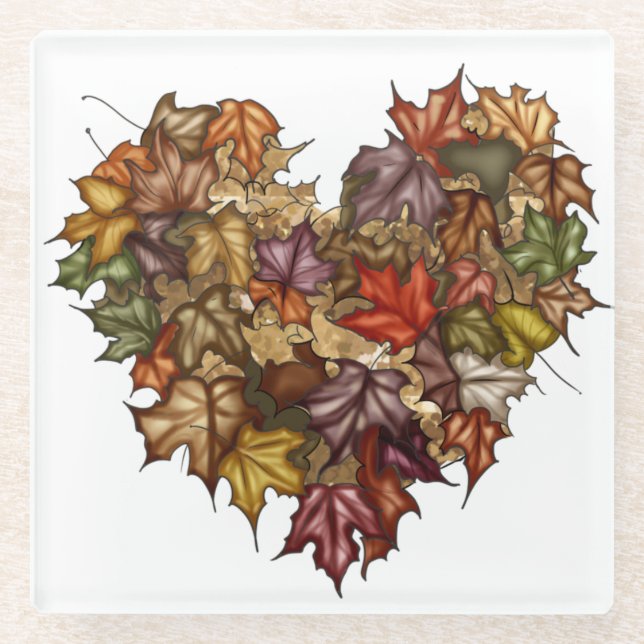 FARBIGER HERZGESTATTETER BOUQUET VON HERBSTLAUBEN GLASUNTERSETZER (Vorderseite)