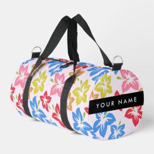 Farbiger Hibiskus, Blumenmuster, Ihr Name Duffle Bag