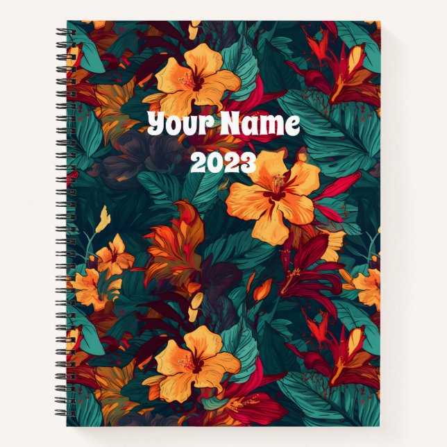 Farbiger Hibiskus, gelb-orange-grüne Blüte Notizbuch (Vorderseite)