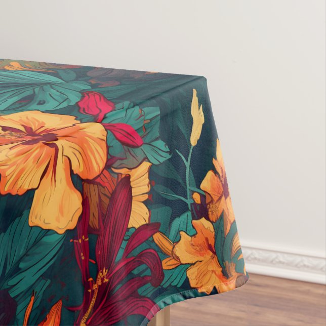 Farbiger Hibiskus, gelb-orange-grüne Blüte Tischdecke (Beispiel)