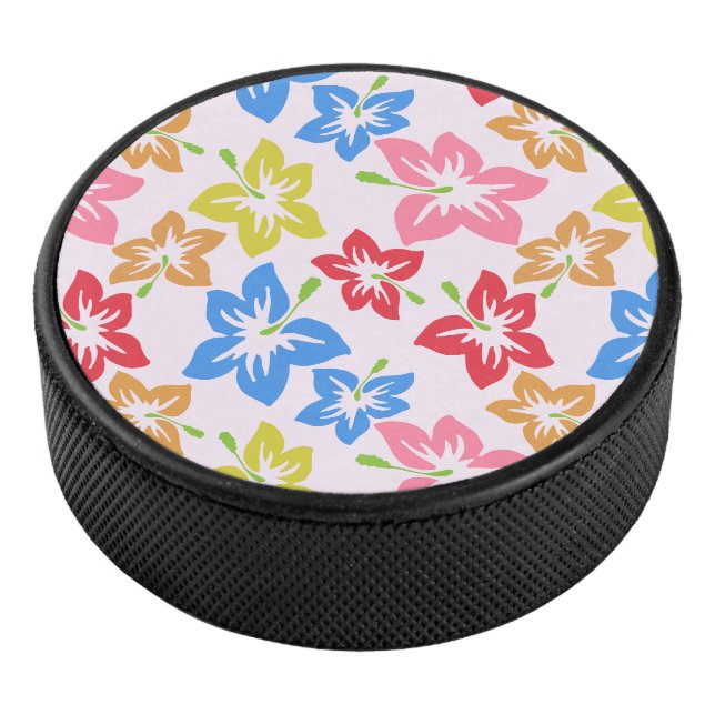Farbiger Hibiskus, Muster von Blume Eishockey Puck (3/4)