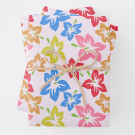 Farbiger Hibiskus, Muster von Blume Geschenkpapier Set