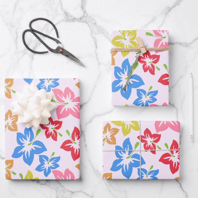 Farbiger Hibiskus, Muster von Blume Geschenkpapier Set (Vorderseite)