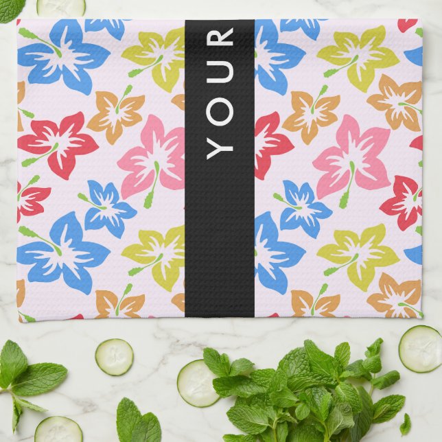 Farbiger Hibiskus, Muster von Blume, Ihr Name Geschirrtuch (Gefaltet)