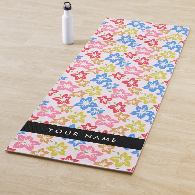 Farbiger Hibiskus, Muster von Blume, Ihr Name Yogamatte (Beispiel)