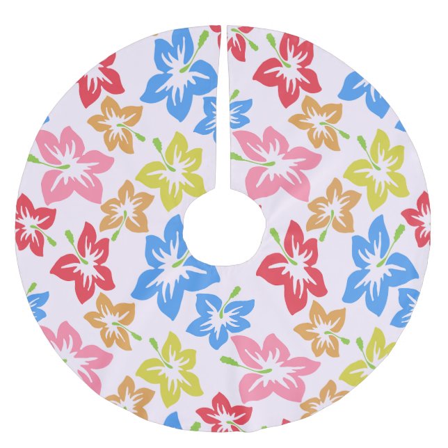 Farbiger Hibiskus, Muster von Blume Polyester Weihnachtsbaumdecke (Vorderseite)