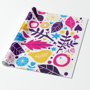 Farbiger Hintergrund mit handgezeichnetem Blumenel Geschenkpapier
