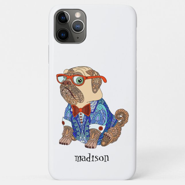 Farbiger Hipster Mops Hund, Personalisiert Case-Mate iPhone Hülle (Rückseite)