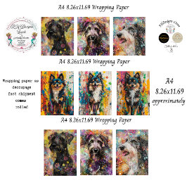 Farbiger Hund Abstract A4 Geschenkpapier Decoupage Set