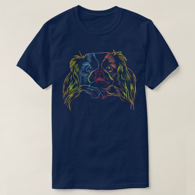 Farbiger Hund Japanisches Kinn T-Shirt (Design vorne)
