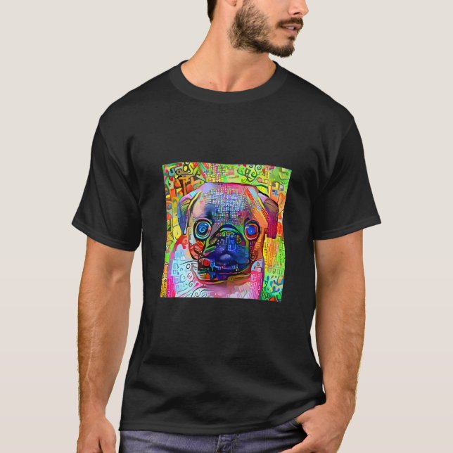 Farbiger impressionistischer Mops-Hund T-Shirt (Vorderseite)